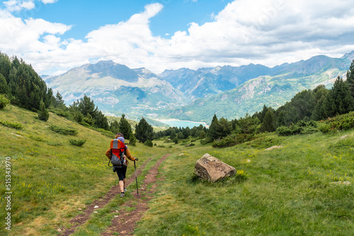 Trekking towards Ibon de Piedrafita in the Tena Valley in the Pyrenees, Huesca, Spain