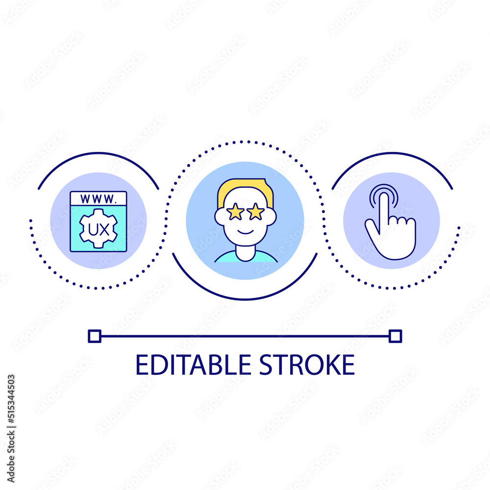 User experience design loop concept icon. Interaction with product abstract idea thin line illustration. Interactivity. Customer journey. Isolated outline drawing. Editable stroke. Arial font used User experience design loop concept icon. Interaction with product abstract idea thin line illustration. Interactivity. Customer journey. Isolated outline drawing. Editable stroke. Arial font used