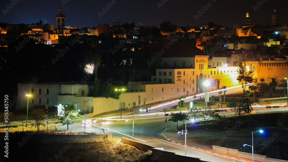 Light trails and historical architecure in Meknes city