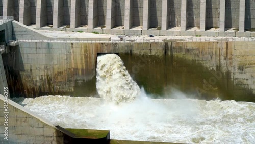 Slow motion shot of dam splashes in hilly area of Pakistan..