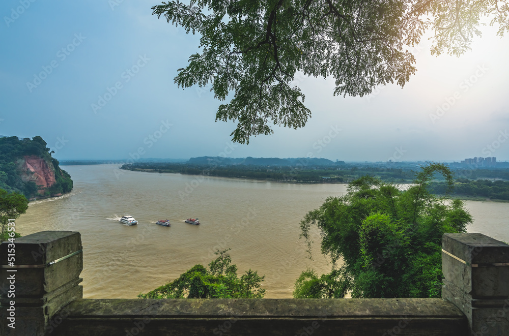 Boats on Min and Dadu River in Leshan Boats on Min and Dadu River in Leshan