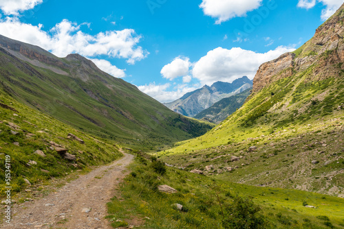 Mountain path in the Ripera valley in summer, Pyrenees Mountains in summer