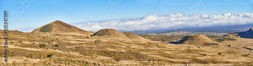 panoramic view of Muana Loa the worlds largest active volcano in Big Island  Hawaii with copyspace. Sunny day with view of The Hawaiian shield volcanoes  Earths biggest mountains and copy space