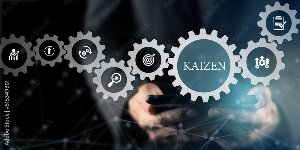 Kaizen concept; the continuous improvement in business for efficiency and effectiveness. Kaizen cycle; improve, continuous, process, result, standard solution. Quality improvement, standardization. Kaizen concept; the continuous improvement in business for efficiency and effectiveness. Kaizen cycle; improve, continuous, process, result, standard solution. Quality improvement, standardization.