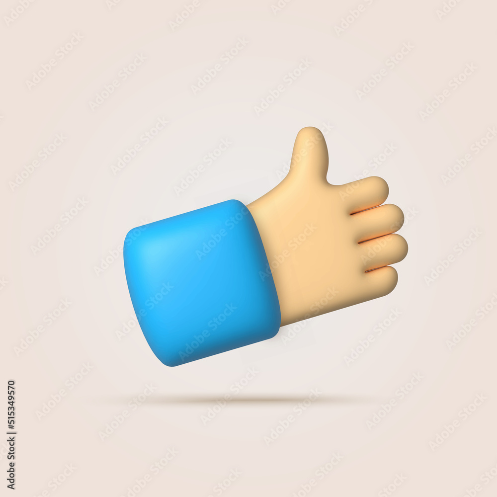 3d cartoon thumb up hand gesture. Vector 3d cartoon thumb up hand gesture. Vector