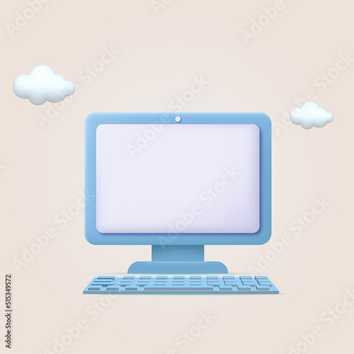 3d minimal desktop with blank screen, empty screen. Vector