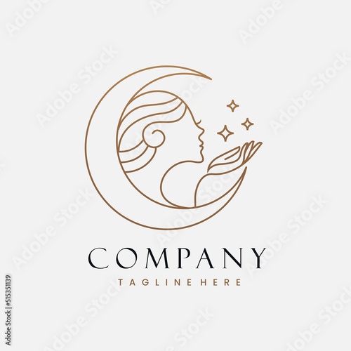 Beauty Face Women Wellness Hand and Star Aesthetic Logo Design