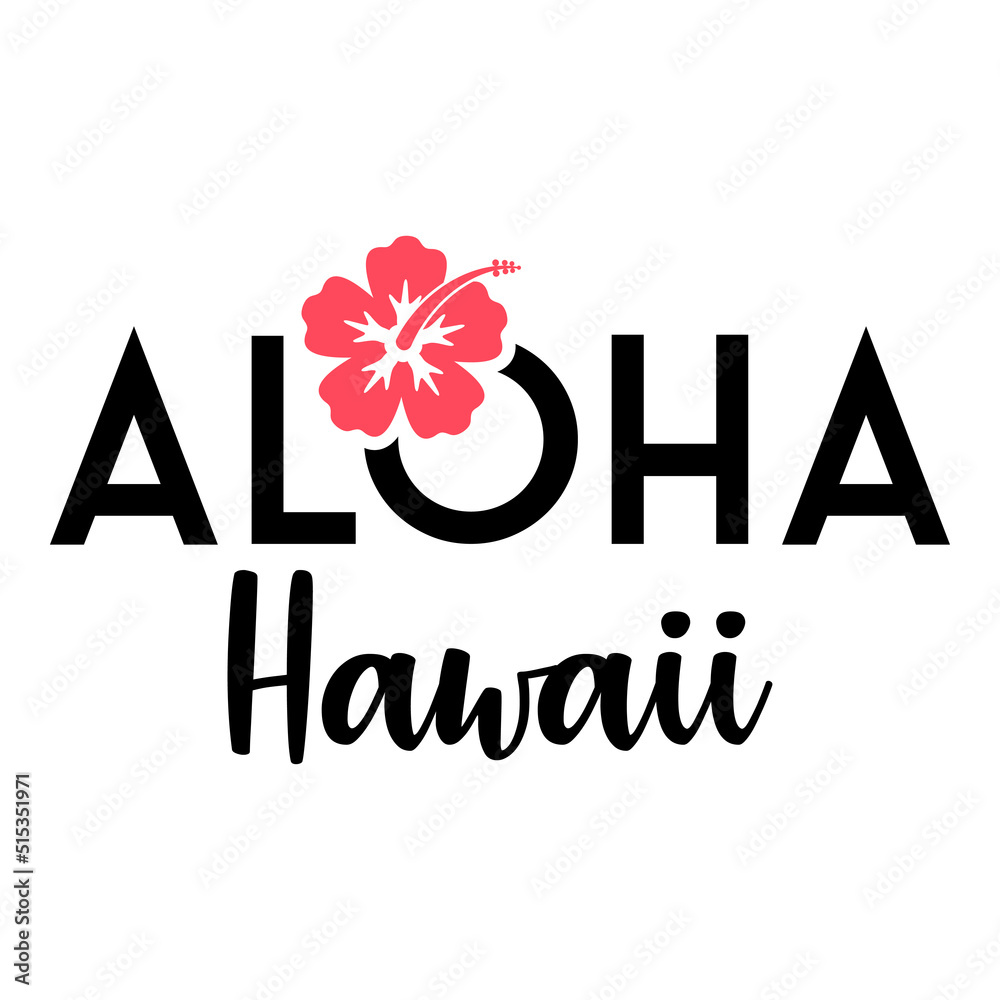 Banner con texto manuscrito Aloha Hawaii con silueta de flor de hibisco ...