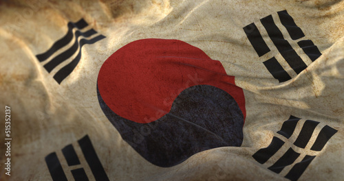 Old South Korea Flag waving at wind