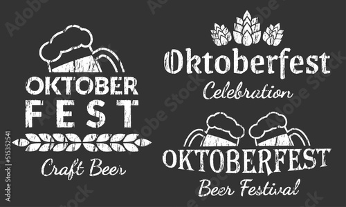 Oktoberfest logo, label or icon. Beer festival celebration poster design with grunge, rough texture. Vector illustration.