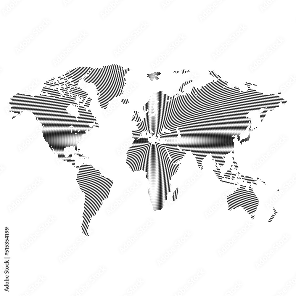 Obraz premium Wave world map template. Creative concept of Global World Map isolated on blue background. Modern pattern for website, design, cover or infographics. Vector illustration EPS 10.