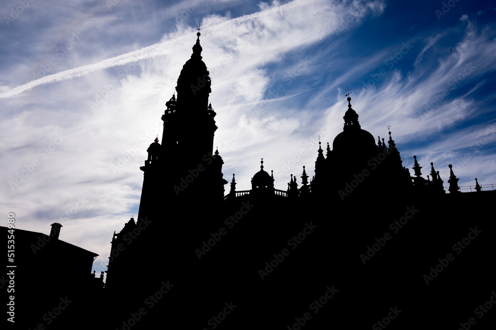 silhouette of the cathedral in the evening  Santiago de Compostela, Galicia