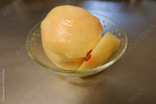 Cut peach in a bowl