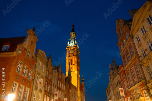 Scenic summer evening panorama of the architectural Old Town of GDANSK, POLAND