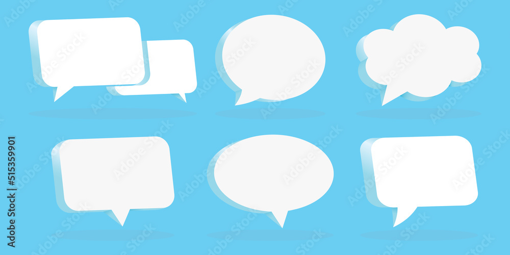 3D Blue Speech Bubble Collection set, 3d white chat icon set collection on blue background 3D Blue Speech Bubble Collection set, 3d white chat icon set collection on blue background