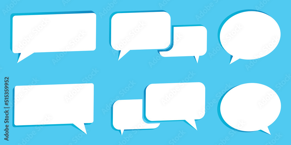 3D Blue Speech Bubble Collection set, 3d white chat icon set collection on blue background 3D Blue Speech Bubble Collection set, 3d white chat icon set collection on blue background
