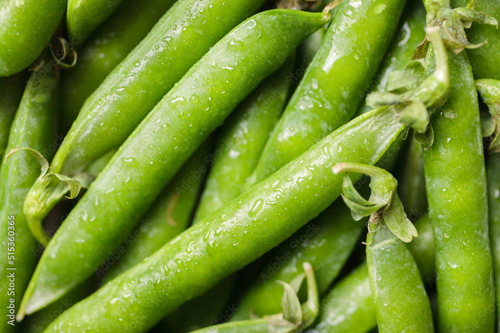 Pods of green peas with water drops. Fresh food background Pods of green peas with water drops. Fresh food background