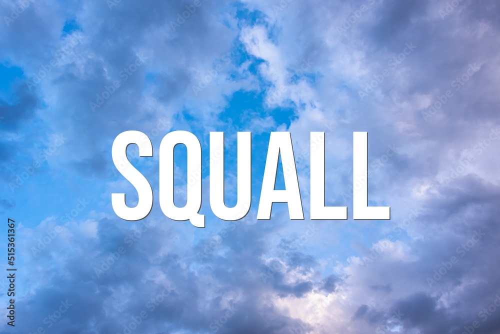 SQUALL - word on the background of the sky with clouds. SQUALL - word on the background of the sky with clouds.