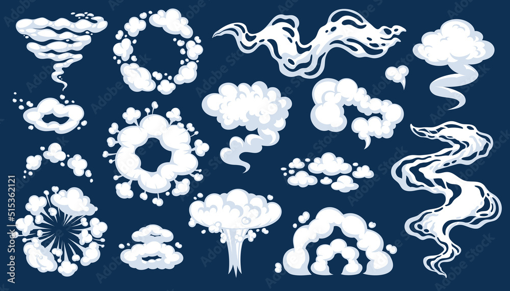 Comic cartoon smoke or cloud, vector speed motion effects - obrazy, fototapety, plakaty 
