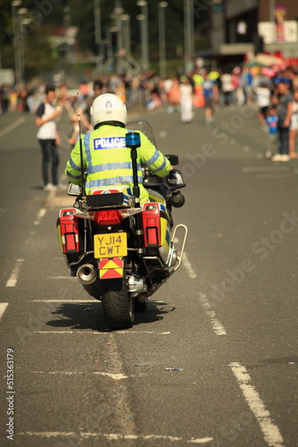 British police motorcycle on the streets of yorkshire 