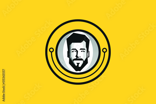 Black and White Beard Men Face Mascot Logo Illustration Avatar Yellow Background