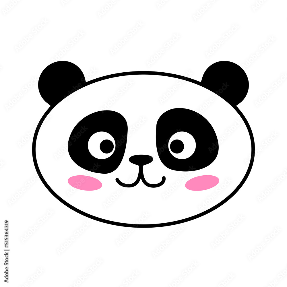 Panda face. Cute panda isolated on white