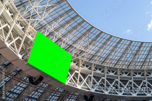 Empty electronic scoreboard display at stadium roof. Chroma key display at stadium