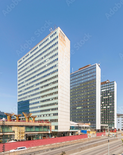 Hotorget buildings, or Hotorgshusen, a series of five high-rise glass office buildings in Stockholm, Sweden, located in in the central Norrmalm district, between the squares Hotorget and Sergels Torg photo