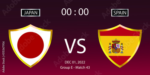 Soccer world cup 2022. Japan vs Spain. Group stage match 43. Vector illustration. eps 10