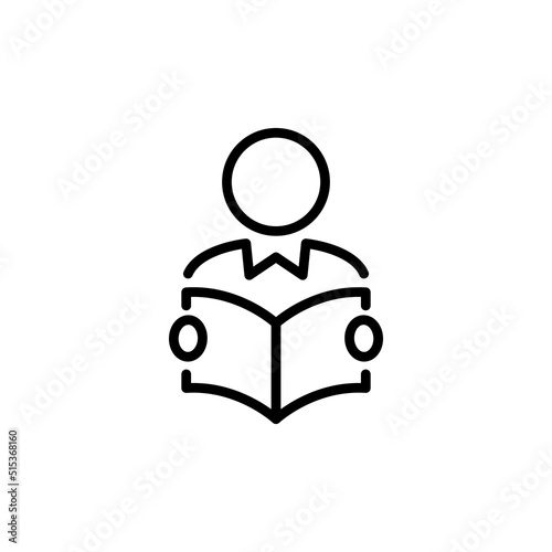 Person reading a book icon, read icon vector, sign, symbol, logo, illustration, editable stroke, flat design style isolated on white linear