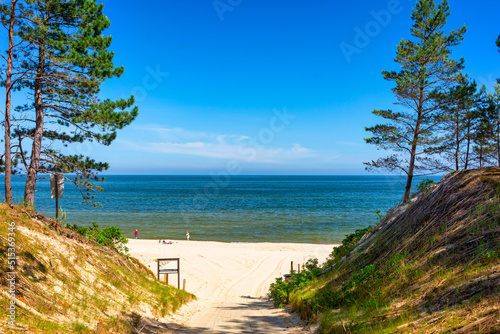 Landscape of the summer beach of the Baltic Sea in Sztutowo, Poland