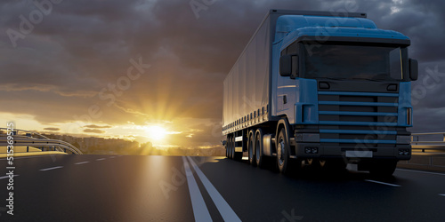 Truck on the road, cargo transportation concept. 3D illustration. © HannaIvanova
