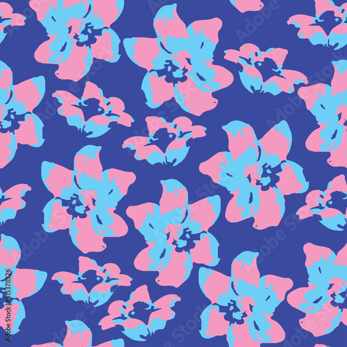 seamless abstract blue and pink flowers pattern background , greeting card or fabric