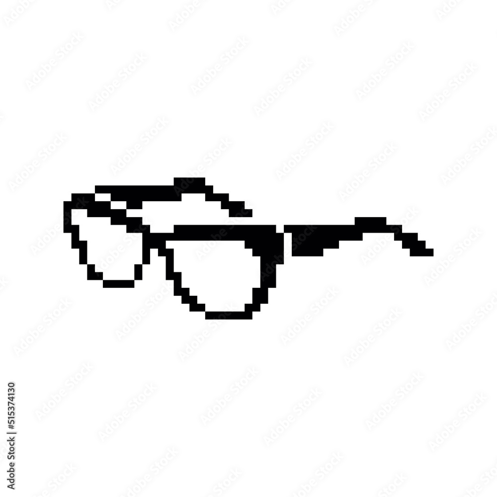 Glasses - black vector icon. Pixel art. 8 bit logo. eps10 Glasses - black vector icon. Pixel art. 8 bit logo. eps10