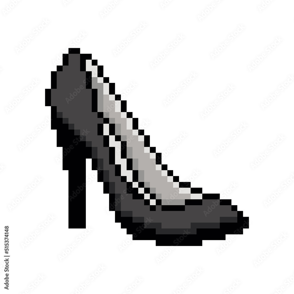 Fototapeta premium Black High heels vector icon. Pixel art. 8 bit logo for game. eps10