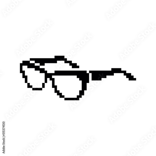 Glasses - black vector icon. Pixel art. 8 bit logo. eps10