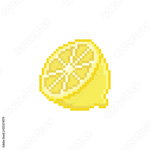 Half a lemon vector icon. Pixel art. 8 bit logo for game. eps10