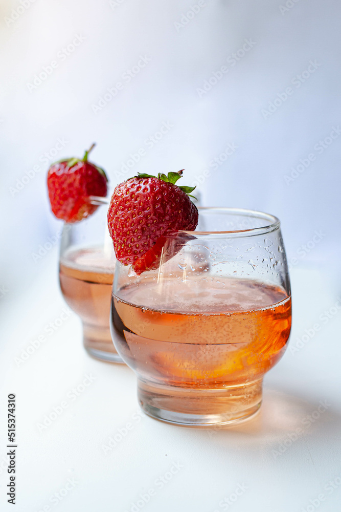 sparkling rose wine with fresh strawberry sparkling rose wine with fresh strawberry