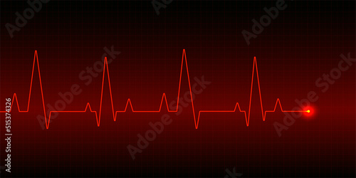 Cardiogram red heart rate wave. Heartbeat laser line graphic background. For hospitals, websites, banners and gyms concept. Vector illustration.