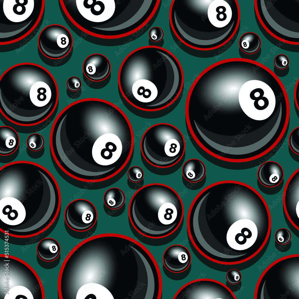 Vector seamless pattern with billiard pool snooker 8 ball symbol Vector seamless pattern with billiard pool snooker 8 ball symbol