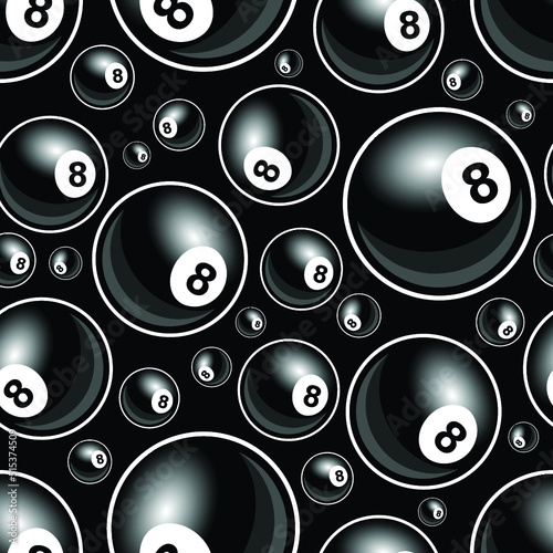 Vector seamless pattern with billiard pool snooker 8 ball symbol