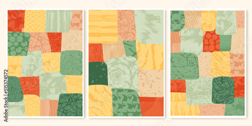 Autumn field with texture vector illustration. Abstract aerial view agriculture, eco yellow green background. Set of farm poster, geometric map, simple garden landscape, organic collage collection