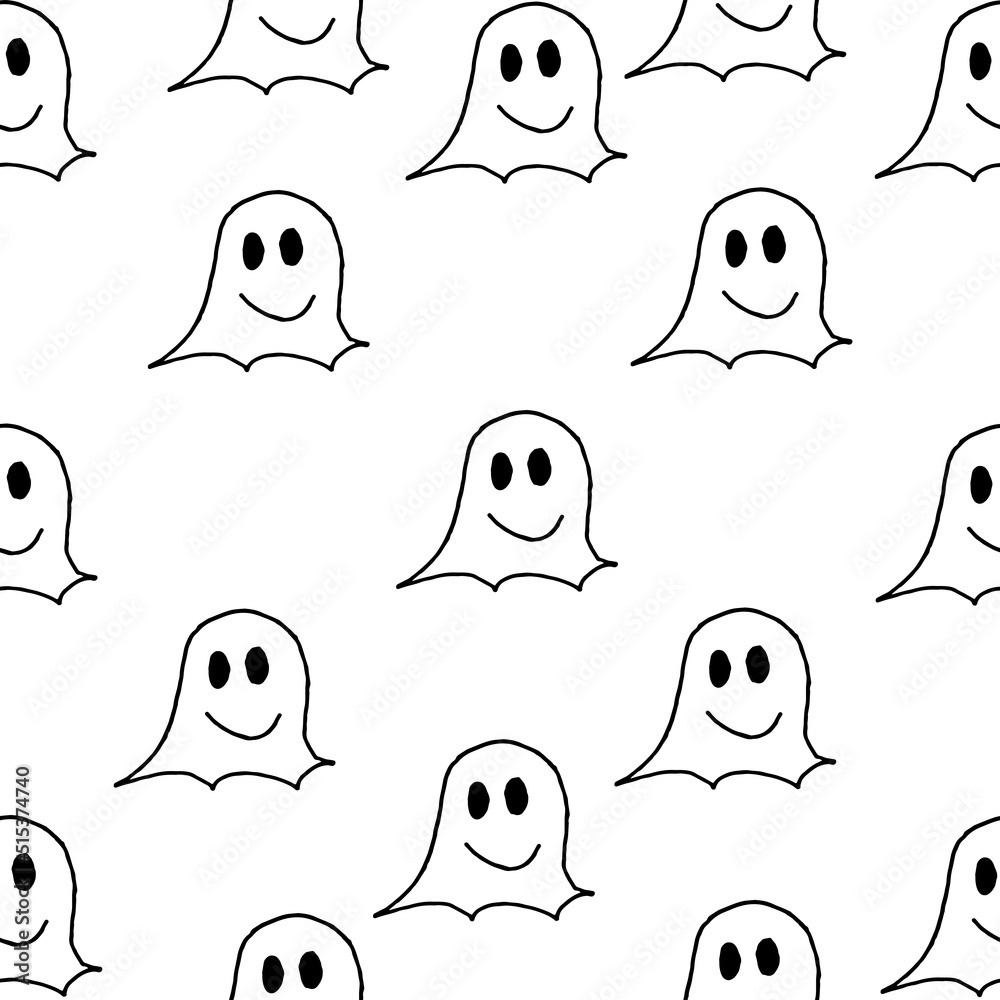 Pattern of good ghosts on a white background. Halloween concept. Halloween background with spook. - obrazy, fototapety, plakaty 