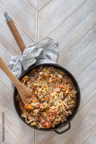unstuffed beef cabbage rolls casserole in a pan photo