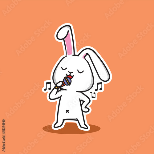 vector illustration of a cute white rabbit singing