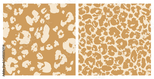 Hand drawn brush strokes seamless pattern set. Abstract animal print skin, leopard spotted fur imitation background