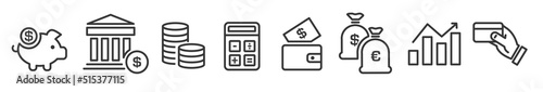 Set of financial line icons on white backround photo