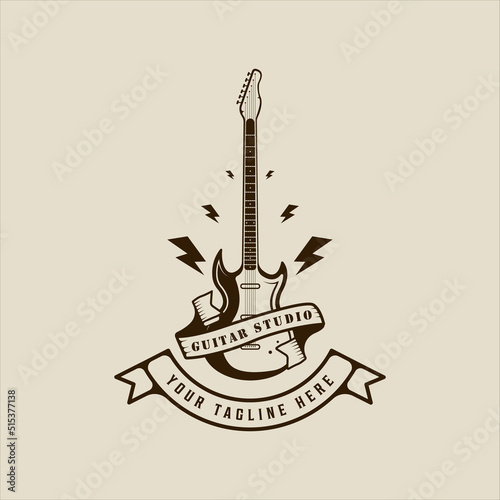 electric guitar logo vector vintage illustration template icon graphic design. music instrument studio sign or symbol for festival or guitarist concept for business rental band with retro typography