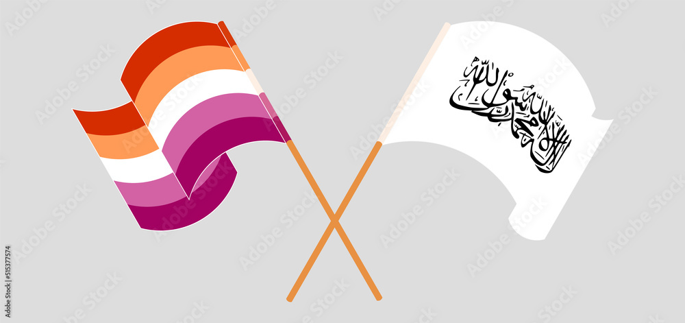 Crossed and waving flags of Taliban and Lesbian Pride Crossed and waving flags of Taliban and Lesbian Pride