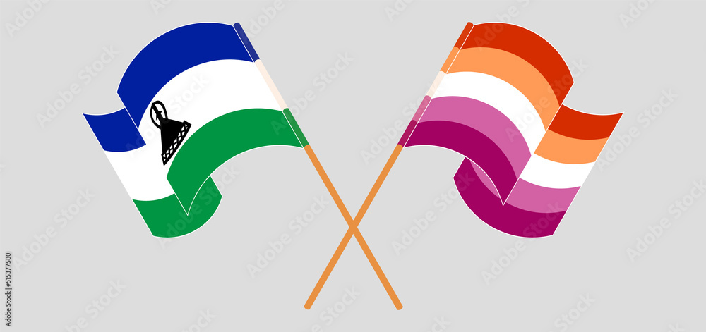 Crossed and waving flags of Lesotho and Lesbian Pride Crossed and waving flags of Lesotho and Lesbian Pride